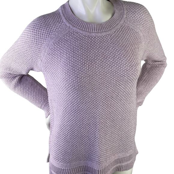 Old Navy Lilac Crew Neck Loose Knit LS Sweater Side Slits Ribbing Variations S M - Picture 2 of 13